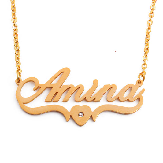 Amina Name Necklace - Heart Detail