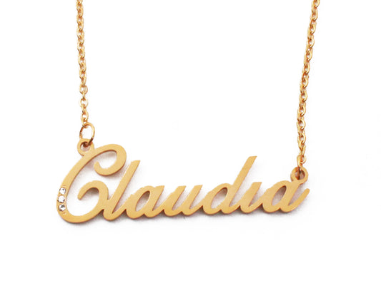 Claudia Name Necklace - Crystal Detail
